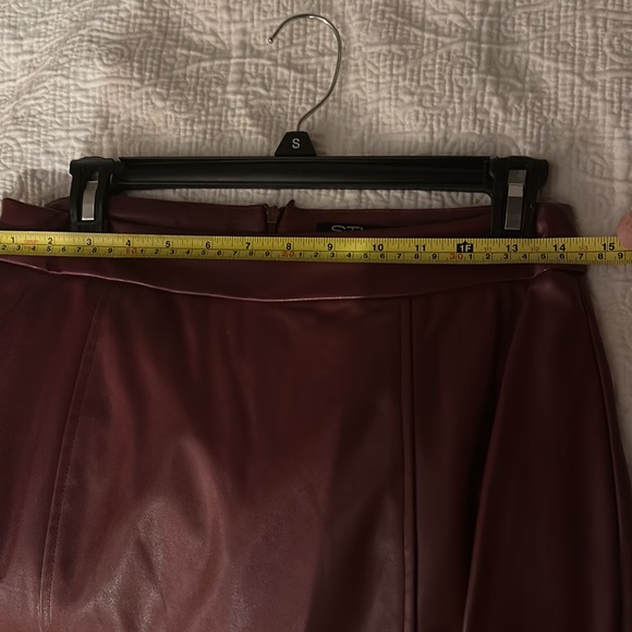 Burgundy red/brwn hi-low midi lined faux leather ruffled skirt STMT STATEMENT sm - Picture 8 of 8